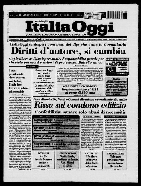 Italia oggi : quotidiano di economia finanza e politica